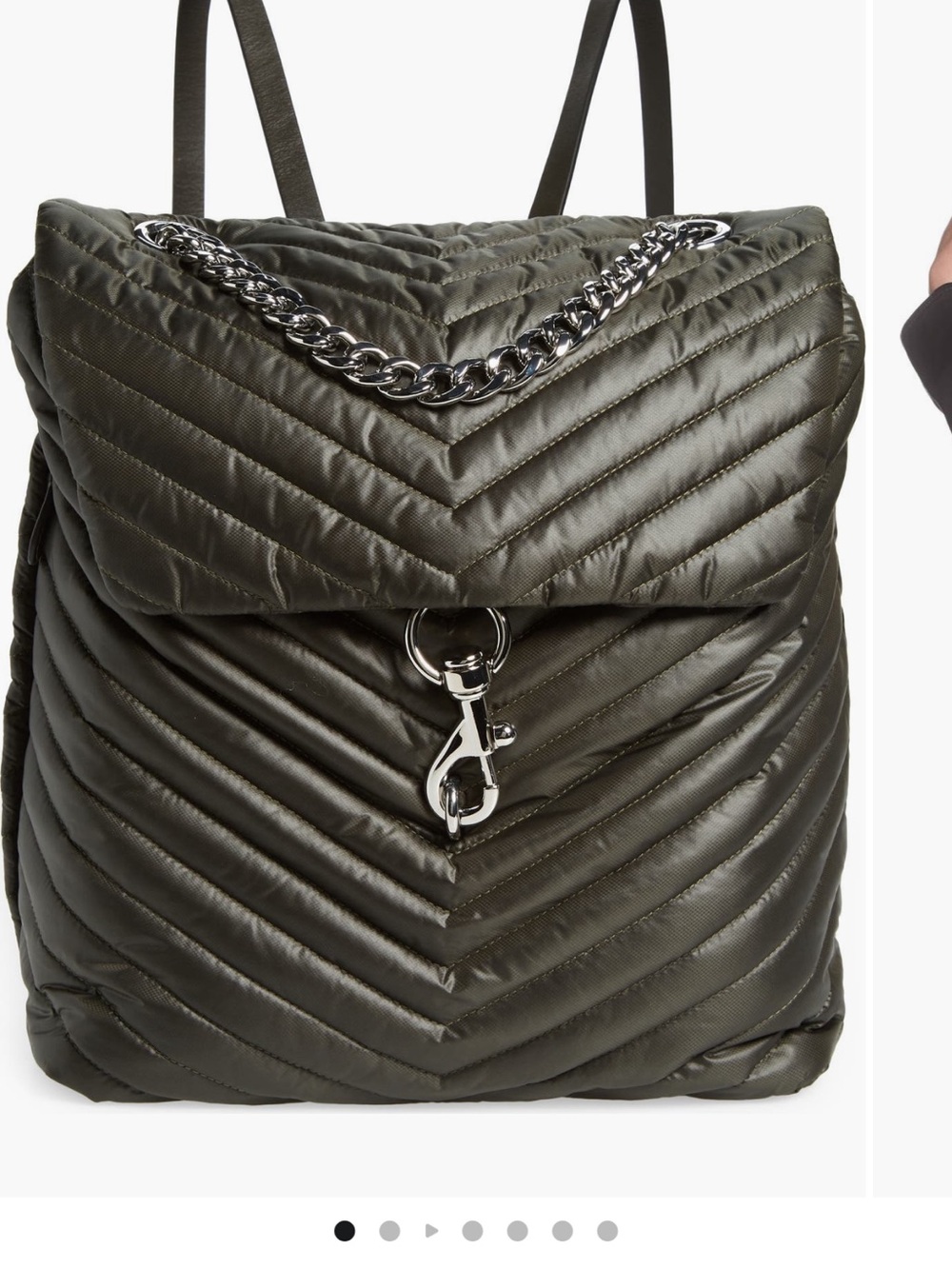 Rebecca Minkoff Quilted Chevron Olive Green Backpack with Silver Hardware